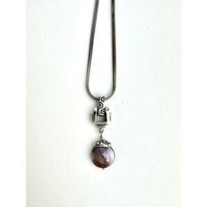 Lisa Jenks Pearl Coin Modernist Necklace Sterling Silver 925 Snake Chain